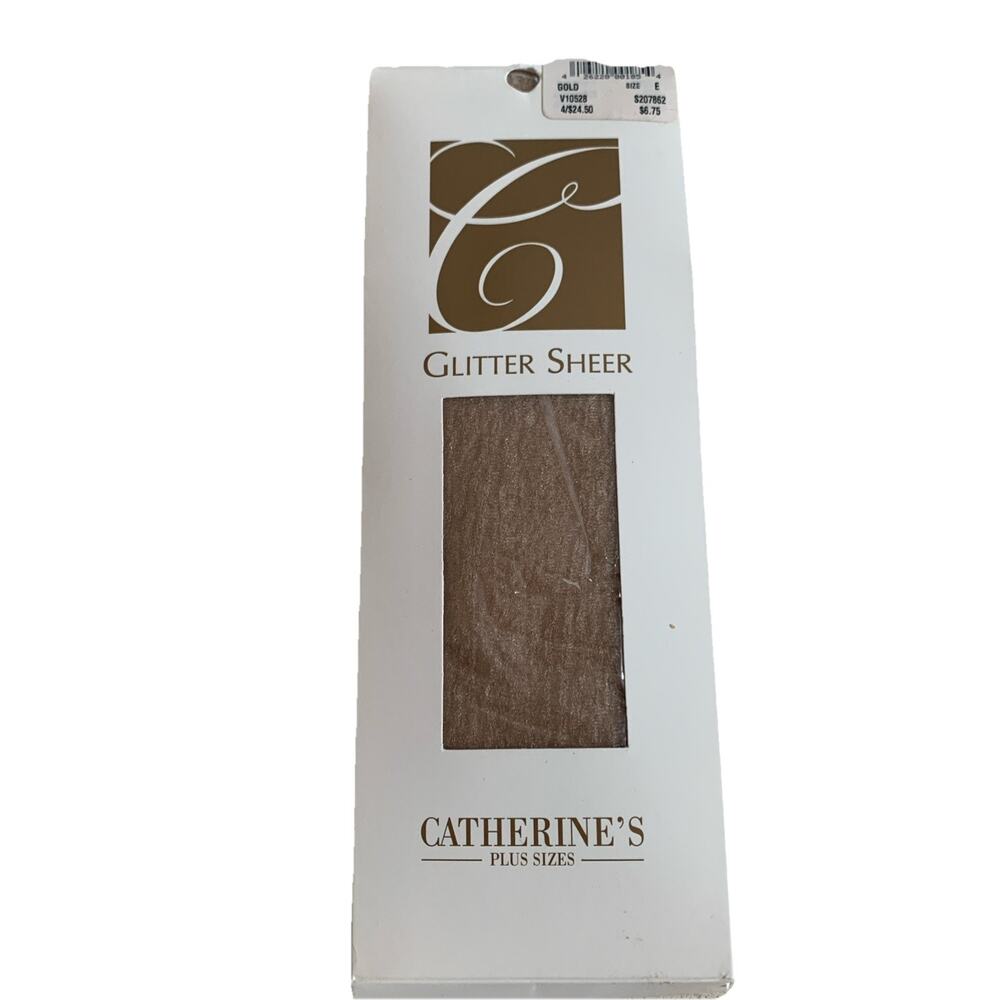 Catherines Pantyhose Glitter Sheer GOLD Hosiery Plus Size E (335-400)